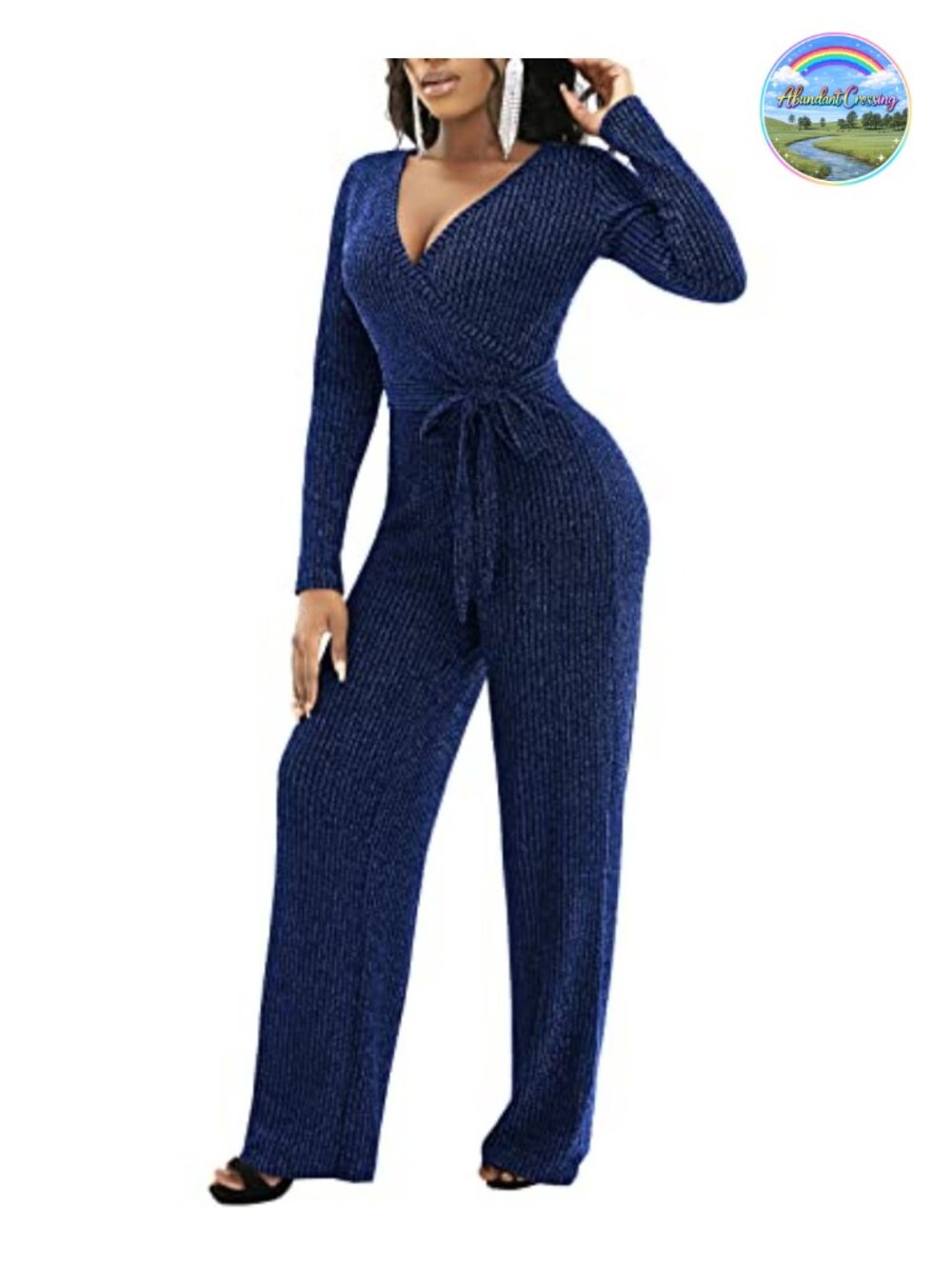 LightlyKiss Women's Sequin V-Neck Jumpsuit Long Sleeve Belted Party Romper